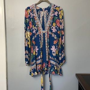 Free People Tunic Floral Boho Blouse Shirt Size 2